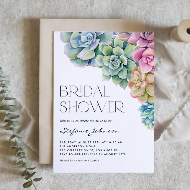 Watercolor Succulents Summer Bridal Shower Invitation (Creator Uploaded)