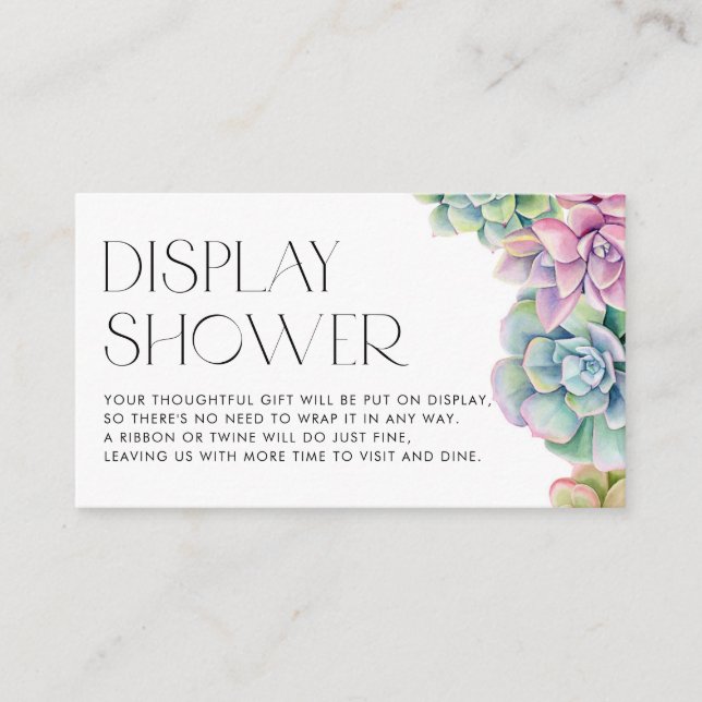 Watercolor Succulents Summer Display Shower Enclosure Card (Front)