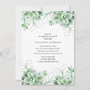 Watercolor succulents Sweet 16. Greenery cactus Invitation