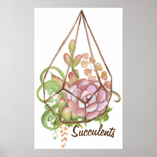 Watercolor Succulents Terrarium Poster
