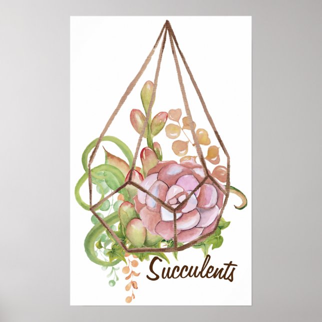 Watercolor Succulents Terrarium Poster (Front)
