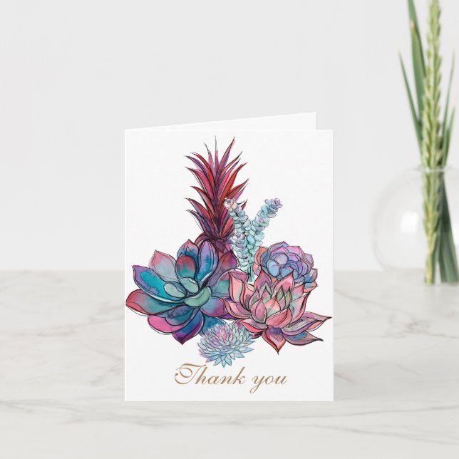 Watercolor Succulents Thank You Card (Front)