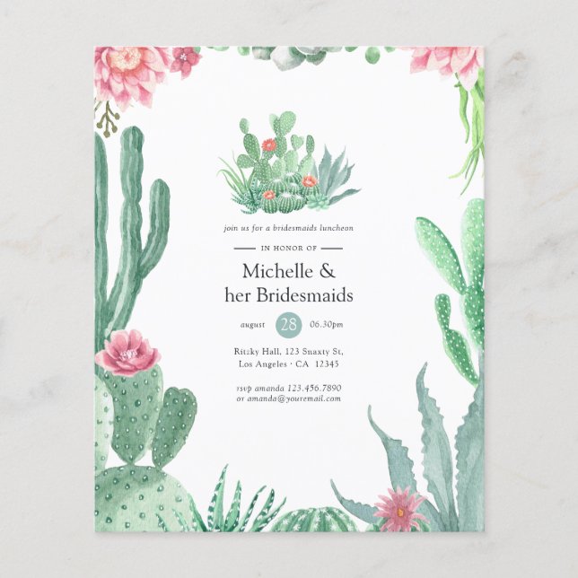 Watercolor Succulents Wedding Bridesmaids Luncheon Flyer (Front)