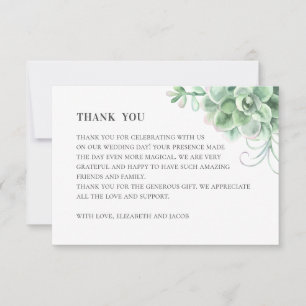 Watercolor succulents. Wedding cactus. Botanical Thank You Card