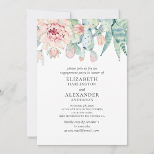 Watercolor succulents wedding. Cactus engagement Invitation