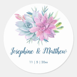 Watercolor Succulents Wedding Classic Round Sticker