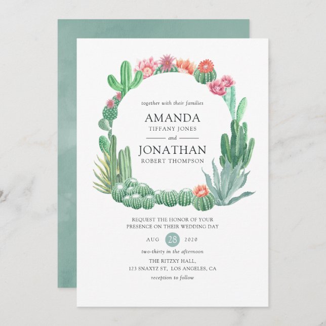 Watercolor Succulents Wedding Invitation (Front/Back)