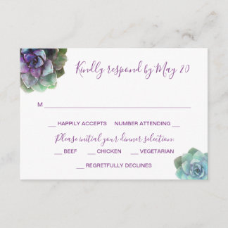 Watercolor Succulents Wedding Invitation RSVP Card