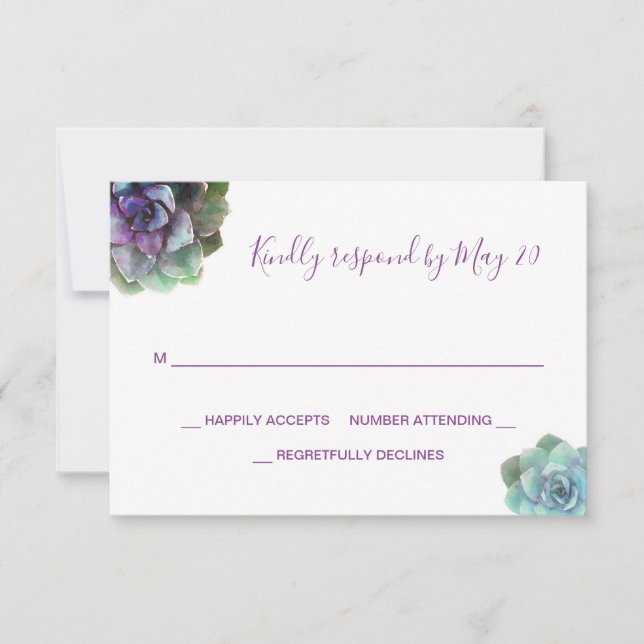 Watercolor Succulents Wedding Invitation RSVP Card (Front)