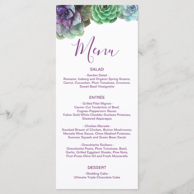 Watercolor Succulents | Wedding Menu (Front)