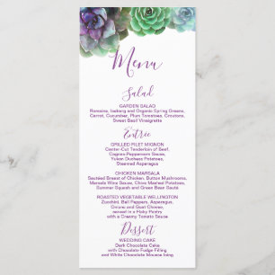Watercolor Succulents Wedding Menu