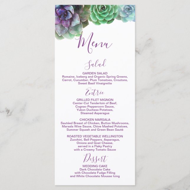 Watercolor Succulents | Wedding Menu (Front)