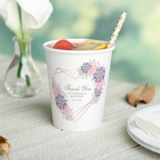 Watercolor Succulents Wedding Paper Cups (Insitu)