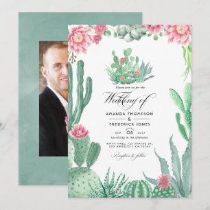 Watercolor Succulents Wedding Photo Invitation