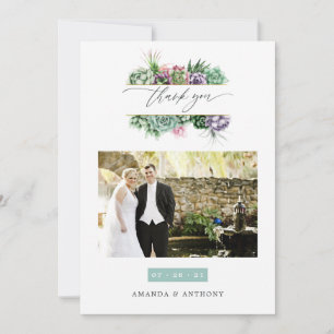 Watercolor Succulents Wedding Photo Thank You Card
