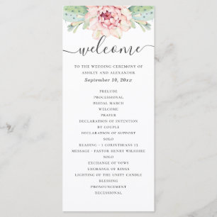 Watercolor succulents wedding. Pink floral cactus Program