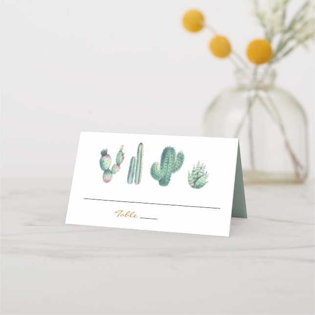 watercolor succulents wedding place cards elegant (Front)