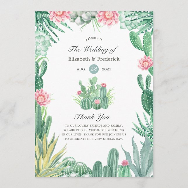 Watercolor Succulents Wedding Program (Front)
