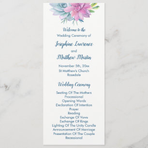 Watercolor Succulents Wedding Programs