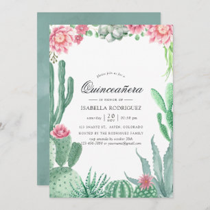 Watercolor Succulents Wedding Quinceañera Invitation