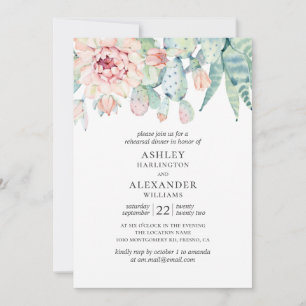 Watercolor succulents. Wedding rehearsal dinner Invitation