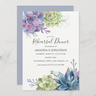 Watercolor Succulents Wedding Rehearsal Dinner Invitation