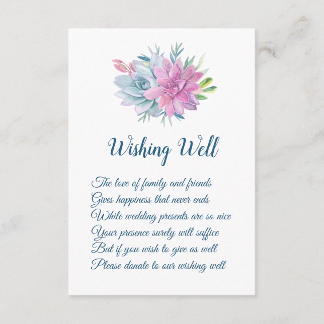Watercolor Succulents Wedding Wishing Well Cards (Front)
