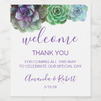 Watercolor Succulents welcome bag or wine label