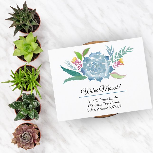 Watercolor Succulents We've Moved Announcement Postcard (Creator Uploaded)