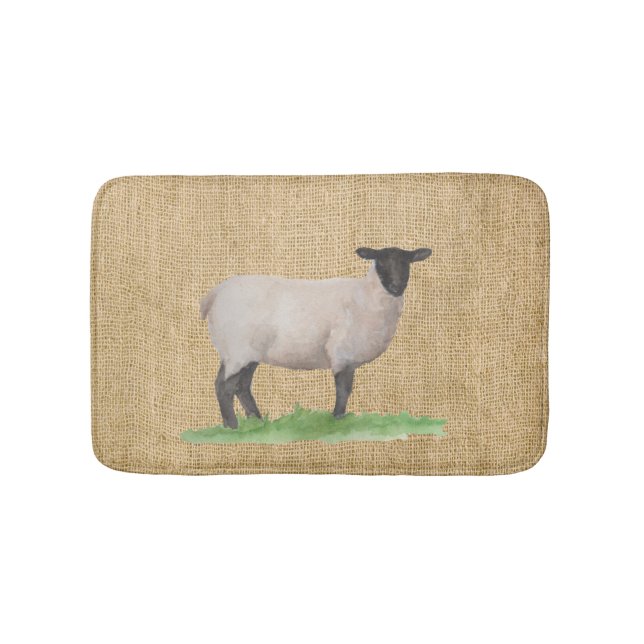 Watercolor Suffolk Sheep Bath Mat (Front)