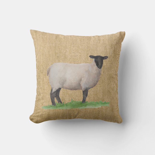 Watercolor Suffolk Sheep Cushion (Front)
