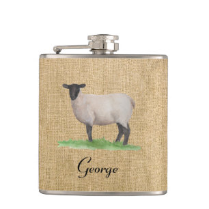 Watercolor Suffolk Sheep Hip Flask