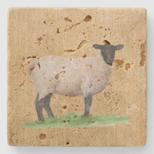 Watercolor Suffolk Sheep Stone Coaster