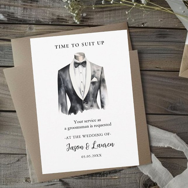 Watercolor Suit Groomsman Proposal request Invitation (Creator Uploaded)