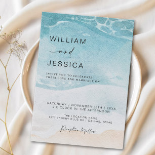 Watercolor Summer Beach Destination Wedding  Invitation