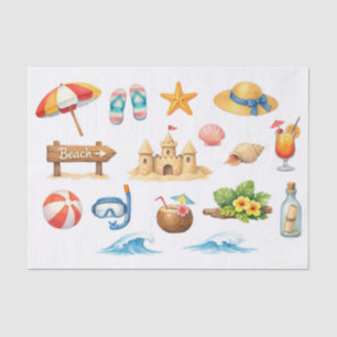 Watercolor Summer Beach Fun  Tissue Paper