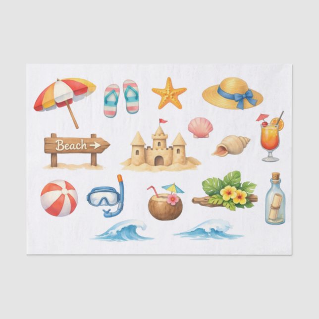 Watercolor Summer Beach Fun  Tissue Paper (Front)