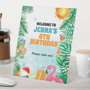 Watercolor Summer Beach Party Pedestal Sign