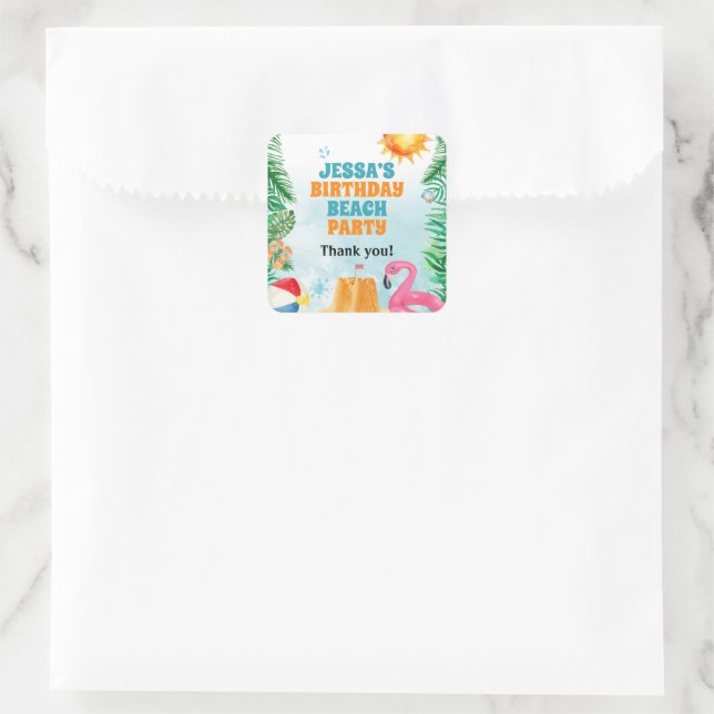 Watercolor Summer Beach Party Square Sticker (Bag)