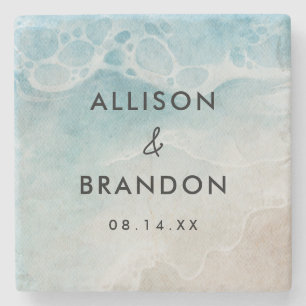 Watercolor Summer Beach Wedding Favour Stone Coaster