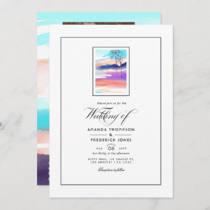 Watercolor Summer Beach Wedding Invitation