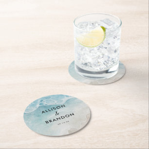 Watercolor Summer Beach Wedding Round Paper Coaster