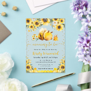 Watercolor Summer Bee and Sunflowers Baby Shower Acrylic Invitations