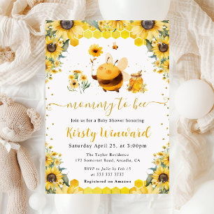 Watercolor Summer Bee and Sunflowers Baby Shower Invitation