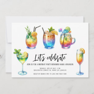 Watercolor Summer Cocktails Birthday Party Invitation