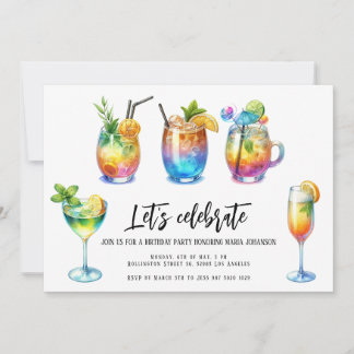 Watercolor Summer Cocktails Birthday Party Invitation