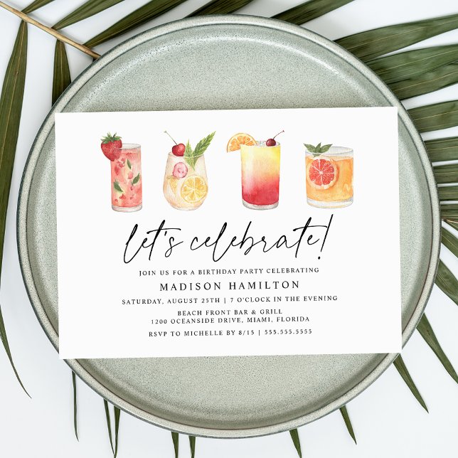 Watercolor Summer Cocktails Birthday Party Invitation (Creator Uploaded)
