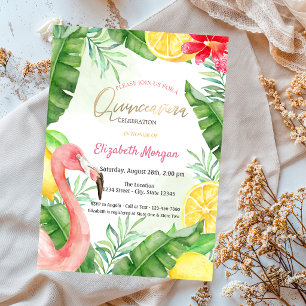 Watercolor Summer Flamingo Quinceanera Invitation