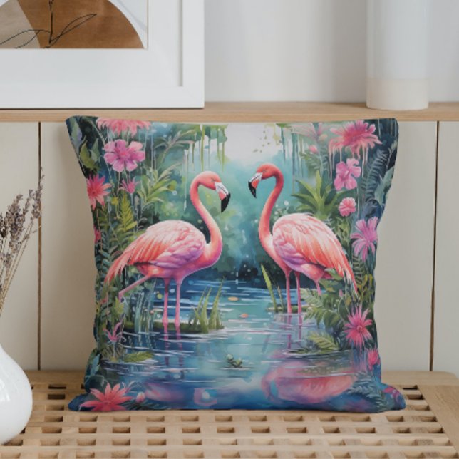 Watercolor Summer Flamingos Cushion (Creator Uploaded)