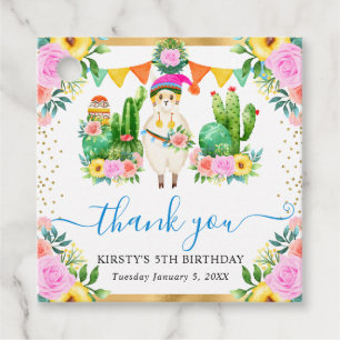 Watercolor Summer Floral Llama Birthday Favour Tags
